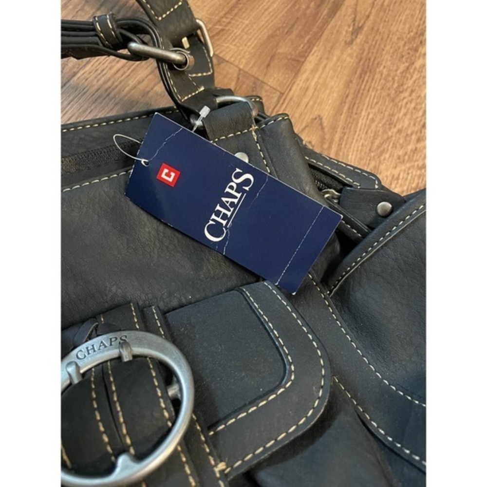 NWT Chaps Pebbled‎ Faux Leather Traveler Satchel Black